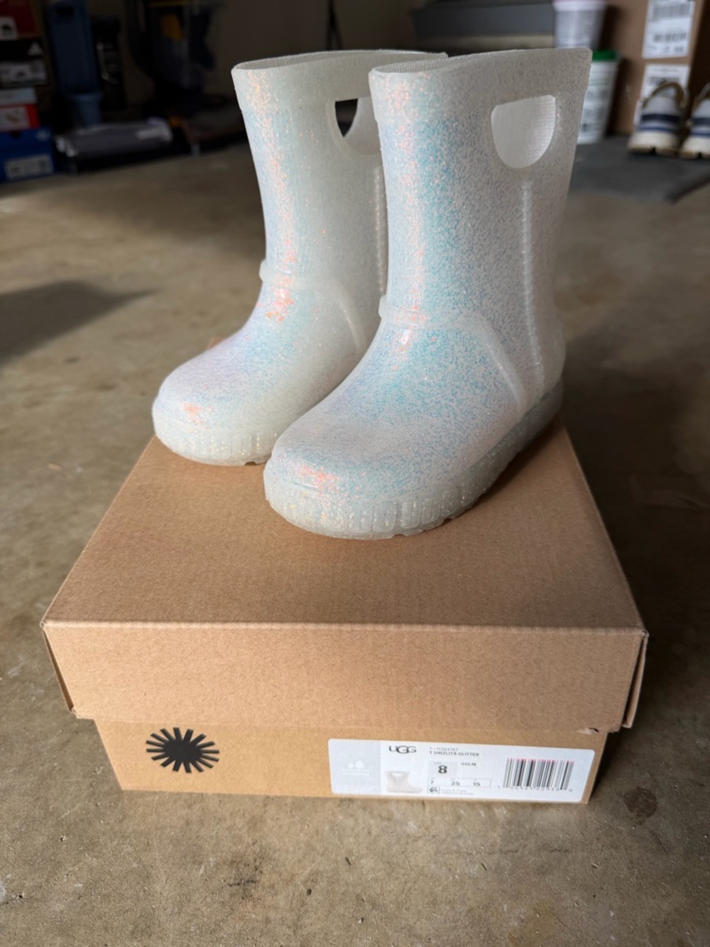 UGG Kids Sparkle Rain Boots in Iridescent White
